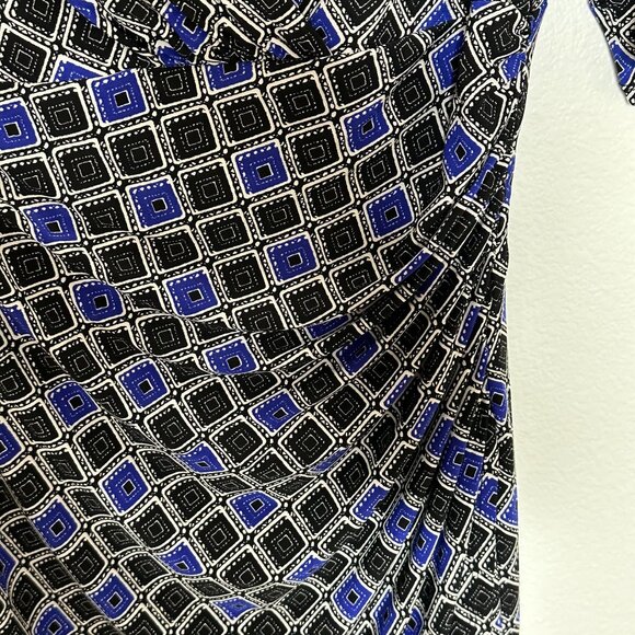 Lauren Ralph Lauren Faux Wrap Dress Size 12 Black Blue Geometric Print Career - Picture 4 of 8